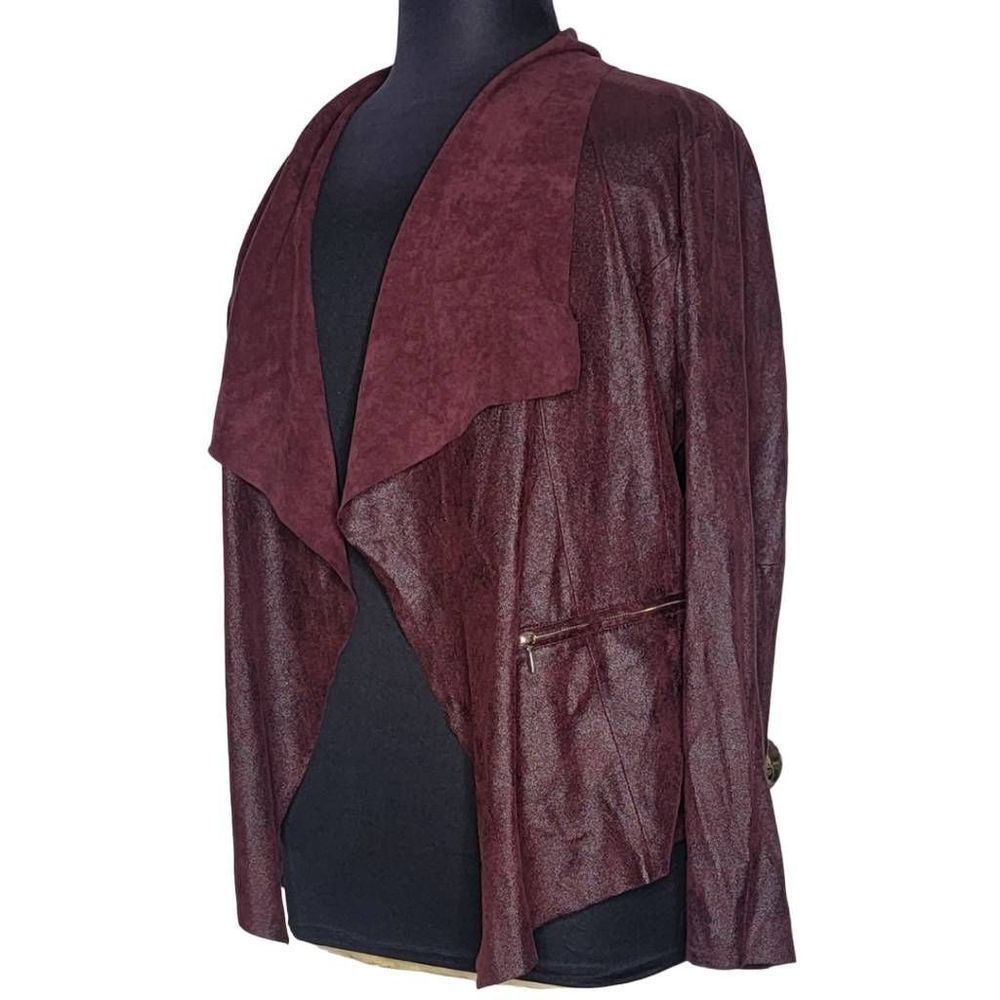 WORTHINGTON Faux Leather Jacket Maroon Burgundy